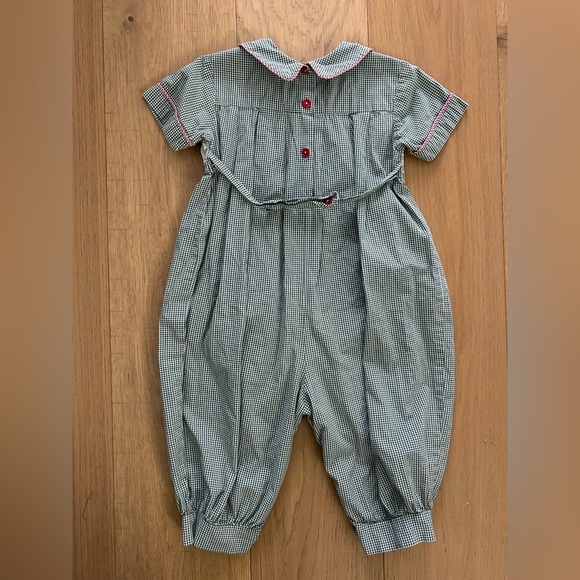 Beaufort Bonnet Boys Smocked Tractor Longall Green Gingham Size 2 - Picture 2 of 6
